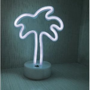 LED Neon Tafellamp "Palm", Op Batterijen en USB, 17x10x24cm, Koel Wit