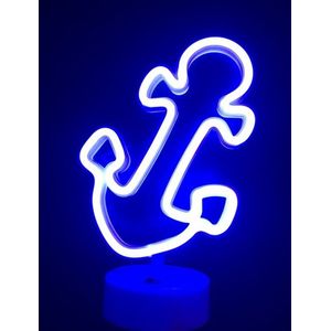 Groenovatie LED Neon Tafellamp ""Anker"" - Op Batterijen en USB - 17x10x26cm - Blauw