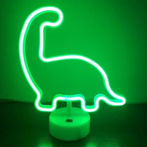 Groenovatie LED Neon Tafellamp ""Dino"" - Op Batterijen en USB - 20x10x29cm -Groen