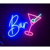 LED Neon Verlichting Bord "Bar", Incl. Adapter, 50x30cm, Blauw/Roze