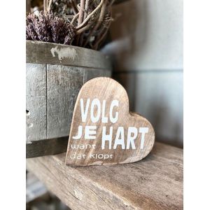 Teksthart Volg je hart / Natural kleur / houten hart / Valentijnsdag / moederdag / verjaardag / cadeau