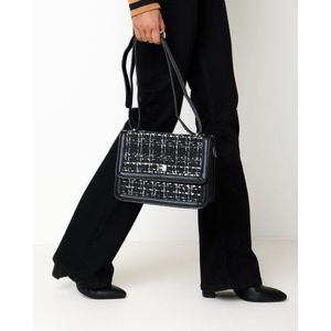 Tweed Flapover Bag Dames - Zwart - Maat OneSize