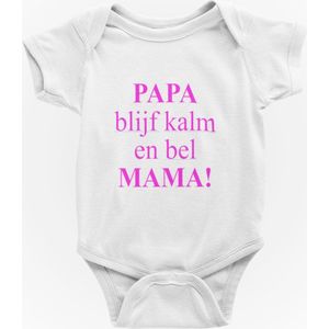 Passie voor stickers Baby rompertje: Papa blijf kalm en bel Mama roze 74/80