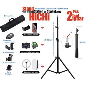 HiCHiCO® VCT-210 Lichtstandaards Met Draagtas - instelbare 65-210 cm Duty ondersteuningsstandaard voor Fotostudio softbox, Studioscherm, Flitslicht, Reflector, Camera en andere apparatuur - Camerastatief - Lightstand - Studiolampen (--=[[2 stuks)