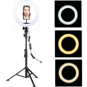 Selfie LED Ring Lamp 26Cm /10 inch met Spigel inc Statief Tripod Camera 210 CM hoog + Bluetooth afstandsbediening en Telefoonhouder, Ring lamp met spigel en Statief, Ring Lamp – Ring Light - flitser - Make-up light – Studiolamp – HiCHiCO