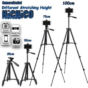 Camera Statief, Smartphone Statief, Tripod Inclusief Bluetooth Remote Shutter en Waterpas, HiCHiCO Model 3120 Zwart