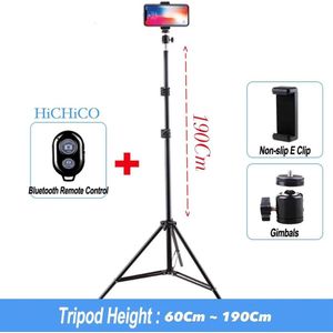 Camerastatief - Tripod - Smartphone Statief 190Cm Voor Fotocamera en Smartphone - iPhone - Canon – Nikon - Spiegelreflexcamera Inclusief Bluetooth Remote Shutter, Telefoonhouder, 360 ° Draaigreep horizontaal van HiCHiCO