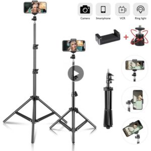 HiCHiCO Smartphone Statief 210Cm Voor Fotocamera en Smartphone - iPhone - Canon – Nikon - Spiegelreflexcamera Inc. Bluetooth Remote Shutter, Telefoonhouder, 360 ° Draaigreep horizontaal / Camerastatief - Tripod