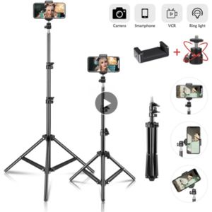 HiCHiCO Smartphone Tripod Camera Statief 180 Cm + Telefoonhouder, 360 ° horizontaal en Bluetooth Remote Shutter
