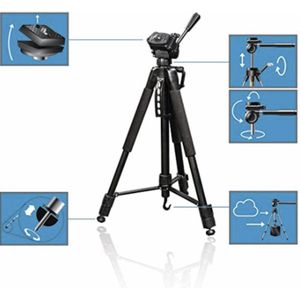 Camera Tripod Statief Met Handgreep en Hendel inc. Bluetooth Remote en waterpas - Smartphone Tripod - Statief