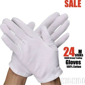 Witte katoenen Handschoen – Gloves Soft 100% Cotton Gloves Coin Jewelry Silver Inspection Gloves Stretchable Lining Glove - Handschoenen - Handschoenen Cotton Maat M 24Stuks/12Pairs  M  HiCHiCO