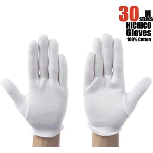 Witte katoenen Handschoen – Gloves Soft 100% Cotton Gloves Coin Jewelry Silver Inspection Gloves Stretchable Lining Glove - Handschoenen - Handschoenen Cotton Maat M 30Stuks/15Pairs  M  HiCHiCO