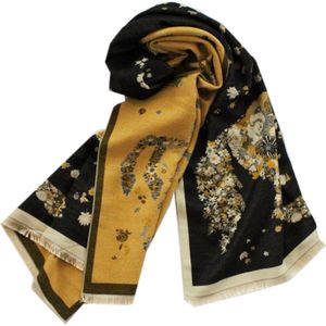Sjaal Dames - Bloemen - Paarden - Zwart/Geel