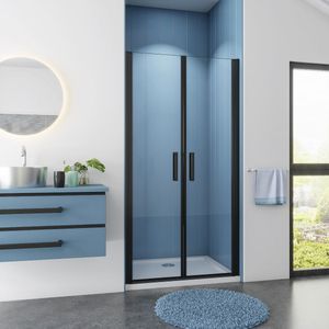 Serie Rosa - Douchedeur Pendeldeur - 90x200 - Mat Zwart - 8mm Helder Glas - Antikalk