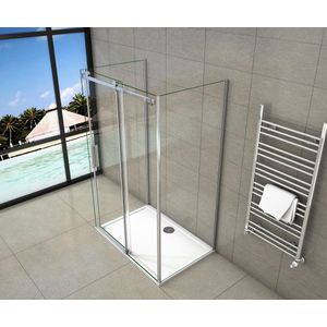 Serie Lotus - Douchecabine Rechthoek - 100x90 Schuifdeur - Chroom Vrijstaand - 8mm Helder Veiligheidsglas - Antikalk