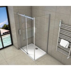 Douchecabine Rechthoek Lotus 110X80X195 Schuifdeur 8Mm Helder Glas Antikalk Chroom Links