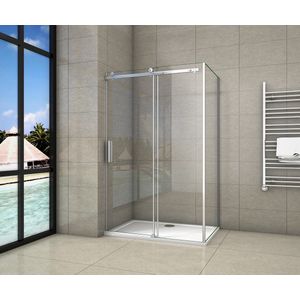 Douchecabine Rechthoek Lotus 110x195cm Schuifdeur + 90cm zijwand 8mm Helder Glas Chroom Links