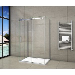 Serie Lotus - Douchecabine Rechthoek - 140x80 Schuifdeur - Chroom Vrijstaand - 8mm Helder Veiligheidsglas - Antikalk