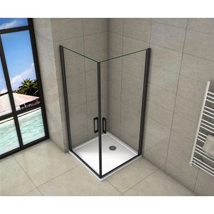 Serie Lily - Douchecabine Vierkant - 80x80 - Dubbele Draaideur - Antikalk - Mat Zwart - 8mm Helder Veiligheidsglas
