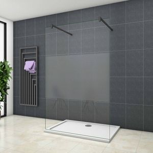 Inloopdouche Vrijstaand Chrysant 110x200cm 10mm Semi Gesatineerd Glas Antikalk Mat Zwart