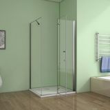 Douchecabine Rechthoek Poppy 110 Vouwdeur X 80 Vaste Wand 6Mm Helder Glas Antikalk Chroom