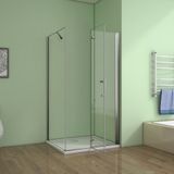 Douchecabine Rechthoek Poppy 100 Vouwdeur X 90 Vaste Wand 6Mm Helder Glas Antikalk Chroom