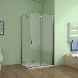 Serie Poppy - Douchecabine Rechthoek - 100 Vouwdeur x 90 Vaste Wand - Chroom - 6mm Helder Veiligheidsglas - Antikalk