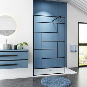 Inloopdouche Acacia 140X200 8 Mm Helder Glas Zwarte Kaders Rechthoek Antikalk Mat Zwart