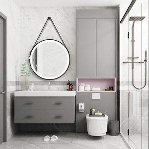 Badkamerspiegel - Starlight - Rond met Leren Band - Zwarte Rand - 100cm - Spiegelverwarming - 3-standen Dimbare LED Verlichting - Touch Sensor
