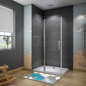 Douchecabine Rechthoek Peony 120 Draaideur met Vaste Wand x 90 Vaste Wand 6mm Helder Glas Chroom