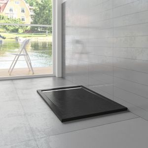 Serie Daisy - Douchebak - Mat Zwart Natuursteen Look - 90x80 - Rechthoek - Polystone  - Excl. Sifon Daisy