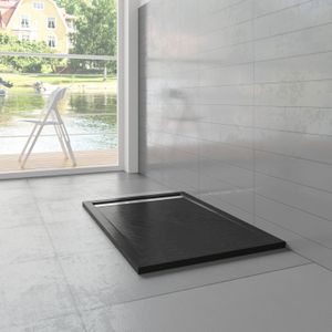 Douchebak Mat Zwart Natuursteen Look Daisy Rechthoek 140X80 Polystone