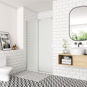 Serie Indigo - Douchedeur Rechthoek - 140x195 - Schuifdeur - Chroom Profiel - Antikalk - 8mm Gesatineerd Glas - Links