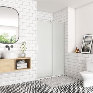 Serie Indigo - Douchedeur - 140x195 - Schuifdeur - Chroom Profiel - Antikalk - 8mm Gesatineerd Glas - Rechts