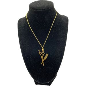 Kapper, Haarstylist, Barbier, Ketting/Hanger, Schaar + Knipkam, Goudkleurig