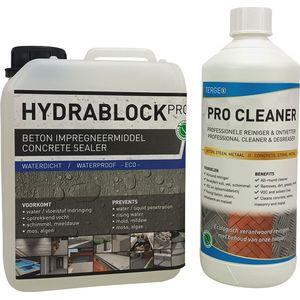 Beton impregneermiddel - Kelder waterdicht maken - Optrekkend vocht - Impregneermiddel beton steen - Nano Coating - Hydrablock Pro 2,5L (10m2) + Betonreiniger concentraat