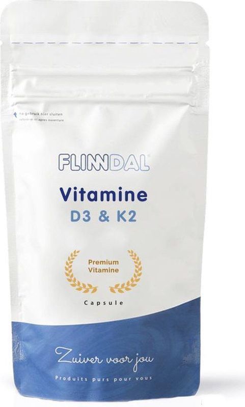 Flinndal Vitamine D3 & K2 Capsules - 62,5 mcg Vitamine D3 (2500 IE) - 100 mcg Vitamine K2 - Combinatie om Botten Gezond te Houden - 30 Capsules