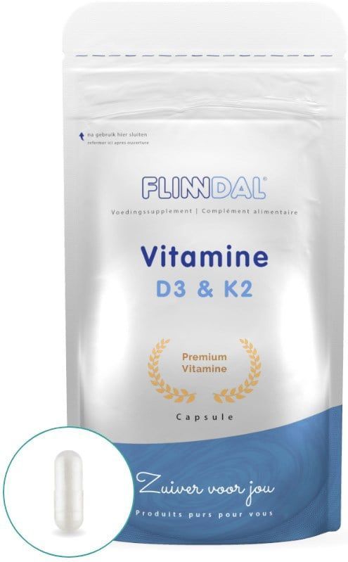 Flinndal Vitamine D3 & K2 Capsules - 62,5 mcg Vitamine D3 (2500 IE) - 100 mcg Vitamine K2 - 90 Capsules