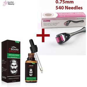 Derma Roller 0.75mm Naald + Baardgroei Olie | Micro Needling Roller | Anti Acne - Cellulitis - Rimpels - Littekens - Striae - Lichaams & Gezichts Roller | kin Regeneration Tool - 540 naalden