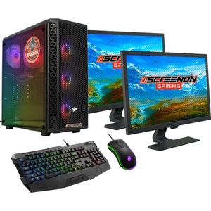 ScreenON - Gaming Set - Y23584 - (GamePC.Y23584 + 2 x 27 Inch Gaming Monitor + Gaming Toetsenbord en Muis)