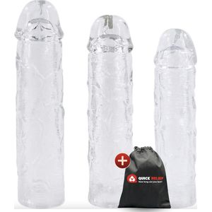 Quick Relief Tripple Sleeve™ - Penis Sleeve - Set van 3 Penis Sleeves - Verlengend - Verdikkend - Extra Stimulatie - Cockring - Transparant