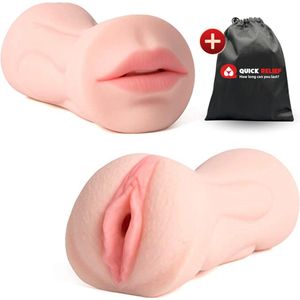 Quick Relief Lisa™ - Masturbator - 2-1 Deepthroat & Pussy - Blowjob - Pocket Pussy en Mond - Sex Toy voor Mannen - 21 cm