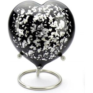 Urnencenter© - Keepsake Urn Hart Black Silver (inclusief staander)