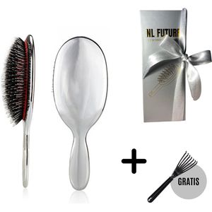 Haarborstel - Limited Edition Zilver – Massage - Borstel - Zilver - Cadeau verpakking - Kado - Zwijnenhaar - Zachte Haren - Extensions - Man Vrouw Jongen Meisje - Trans