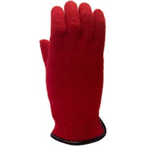 Handschoenen dames van 100% wol en met echt leren randje rood (M)