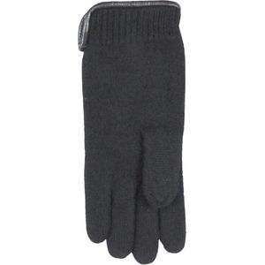 Handschoenen dames van 100% wol en met echt leren randje zwart (XL)