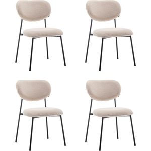 Furnihaus Eetkamerstoelen set van 4 - Amalia - Teddy Beige - Stof - Eettafel stoelen - beige Metaal 8720214909549