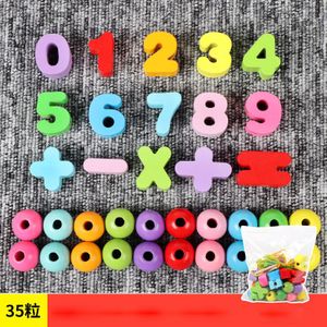 35/51Pcs Blokken Cijfers Letters Ronde Kralen Blok Houten Speelgoed Rijgen Threading Kralen Spel Educatief Speelgoed Voor Baby kids
