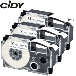 CIDY 3pcs XR-12WE XR 12WE XR12WE Casio 12mm zwart op wit label tape cartridge voor KL-60-L KL-120 KL-100 label maker