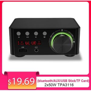 2X50 W TPA3116 Klasse D Bluetooth 5.0 Hifi Stereo Versterker Hifi Ondersteuning Usb Tf Card Rca Aux Usb stok MP3